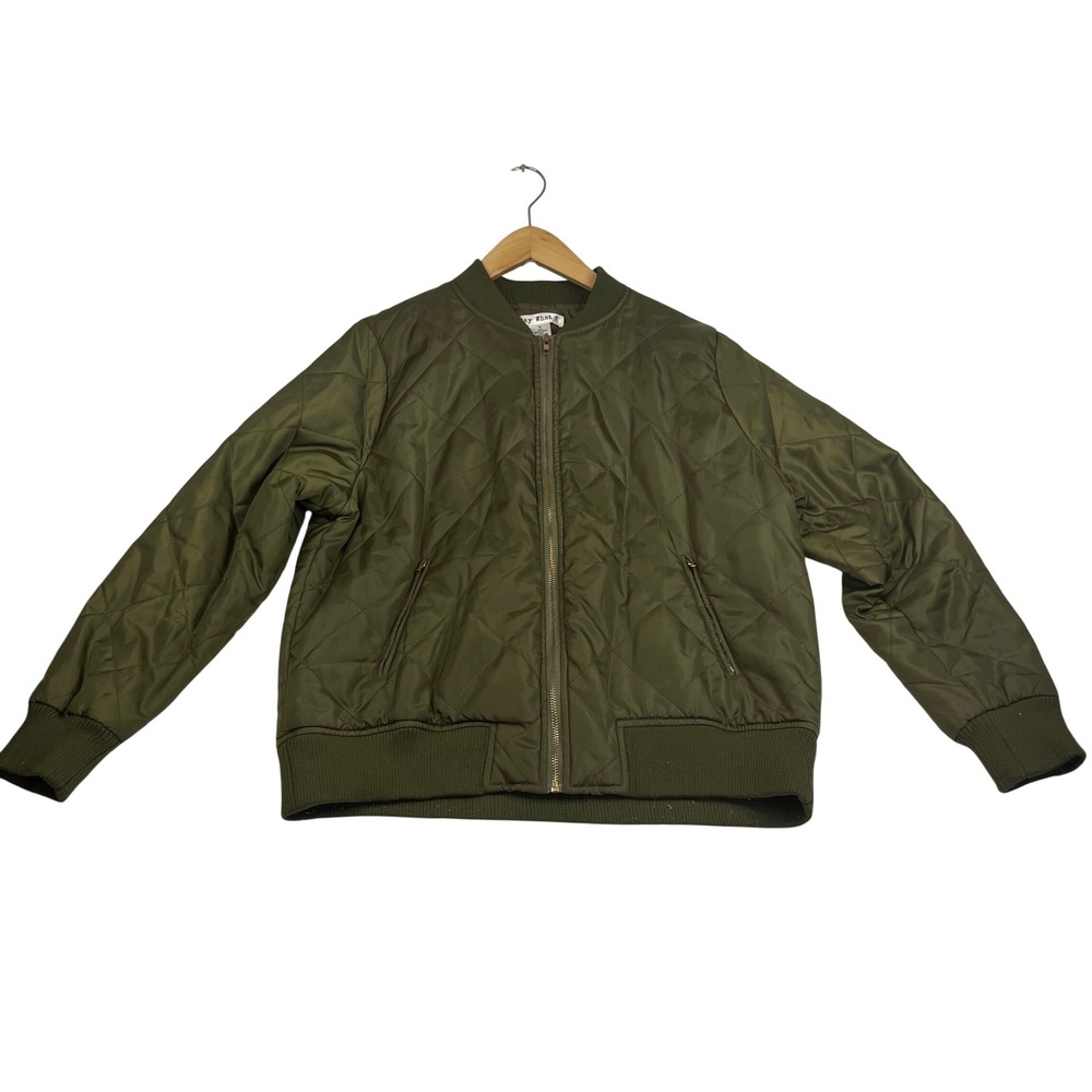 Say What? Olive Green Quilted Bomber Jacket Full Zip Utility Coat Size XL
